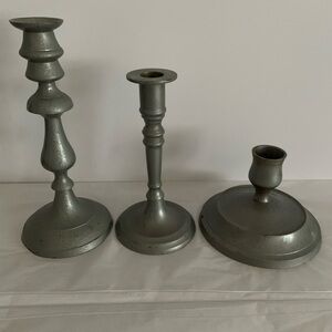 Vintage Set Of 3 Gray Candle Holders
